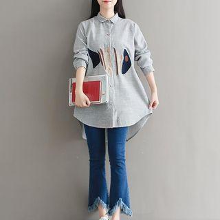 Pinstripe Embroidery Dip-back Shirt