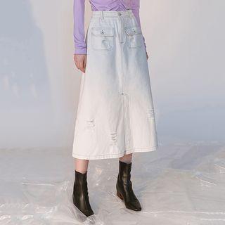 Contrast Stitched Midi A-line Skirt