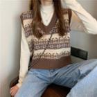 Long-sleeve Mock-neck Top / Nordic Pattern Sweater Vest