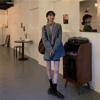 Plain Woolen Oversize Blazer / High-waist Printed Leopard A-line Skirt
