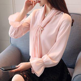 Long-sleeved Chiffon Bow Top