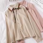 Bow Accent Long-sleeve Button Blouse
