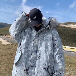 Tie Dye Faux Fur Hooded Padded Coat