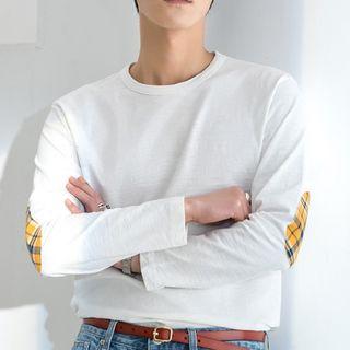 Long-sleeve Plaid Patch T-shirt