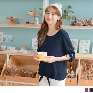 Drawstring Sleeve Tie-hem Top