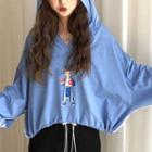 Printed Lace-up Long-sleeve Hoodie