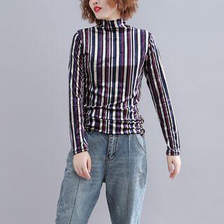 Zigzag / Striped Long-sleeve Pleuche Top