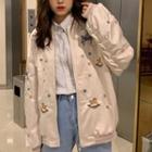 Long-sleeve Merry-go-round Embroidered Zip Bomber Jacket