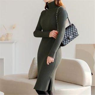Turtle-neck Rib-kit Dress