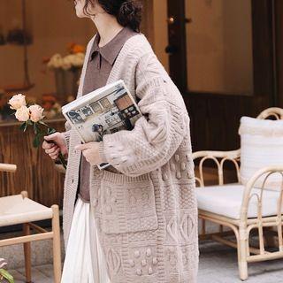 Pocket-detail Oversize Knit Cardigan Light Grayish Coffee - One Size