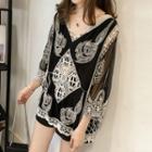 Crochet Lace Panel 3/4-sleeve Top