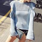 Frilled Rib Knit Sweater Blue - One Size