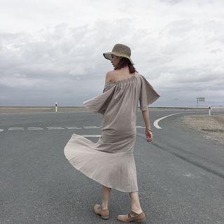 Off Shoulder 3/4 Sleeve Midi Dress