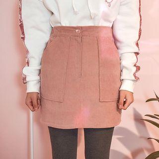 Pocket-front Corduroy Skirt