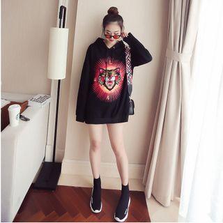 Tiger Embroidered Long Hoodie
