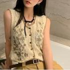 Floral Button-up Cropped Vest Almond - One Size