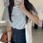 Short-sleeve Pinstriped T-shirt Stripes - Gray & White - One Size