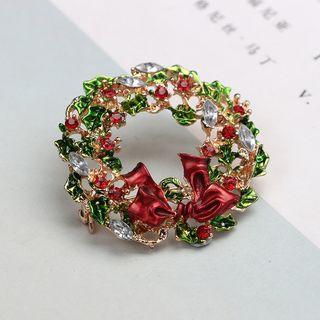 Christmas Rhinestone Wreath Brooch 1 Pc - Multicolor - One Size