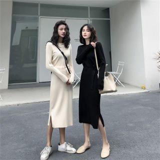 Crewneck Drawstring Waist Knit Dress