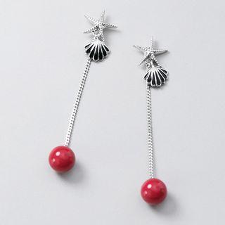 Starfish Shell Dangle Drop Earring 1 Pair - Red - One Size