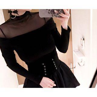 Sheer-yoke Long Sleeve Top