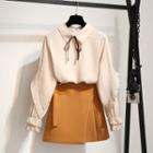 Pleated Trim Blouse / Mini A-line Skirt / Set