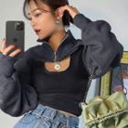 Set: Mock-neck Half-zip Cropped Sweatshirt + Tank Top