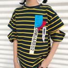 Striped Cut Out Detail Elbow Sleeve T-shirt