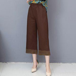 Elastic Waist Lace Trim Cropped Pants