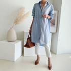 Asymmetric Stripe Shirtdress Sky Blue - One Size