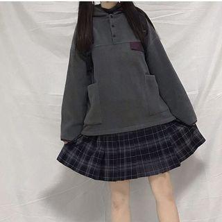 Retro Simple Wide Dual-pocket Sweatshirt Jacket