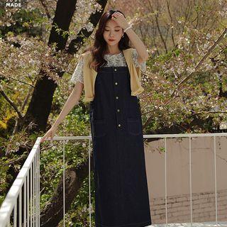 Button-detail Maxi Denim Overall Dress