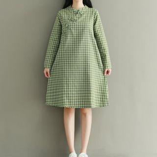 Long-sleeve Asymmetrical Plaid Dress