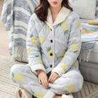 Loungewear Set: Long-sleeve Quilted Print Top + Pants S2924 - Watermelon Red - M