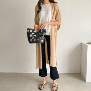 Button-side Shawl Long Cardigan