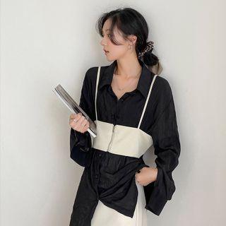 Set: Shirred Shirt + Cropped Camisole Top