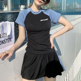 Set: Short-sleeve Raglan Swim Top + Swim Skirt