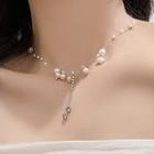 Faux Pearl Rhinestone Necklace 1 Pc - White & Silver - One Size