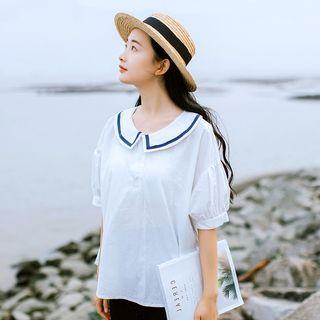 Collared Elbow-sleeve Blouse