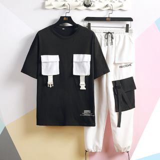 Set: Short-sleeve Pocketed T-shirt + Pocketed Harem Pants