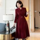 Pintuck Button-trim Midi Flare Dress
