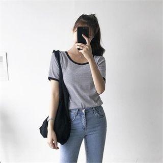 Scoop-neck Ringer Stripe T-shirt