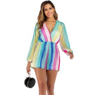 Long-sleeve Striped Romper