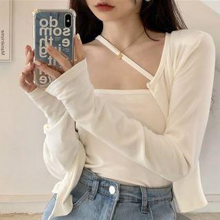 Set: One-shoulder Camisole Top + Cardigan