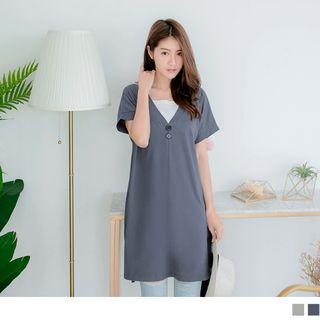 Panel Short Sleeve Buttoned T-shirt Dress