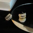 Beaded Layered Hoop Drop Earring 1750a# - 1 Pair - Gold & White - One Size