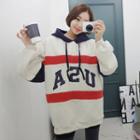 Color-block Letter Oversized Hoodie