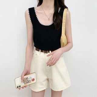 U-neck Two Tone Knit Tank Top