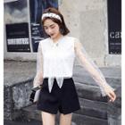 Long-sleeve Tie-neck Dotted Chiffon Top