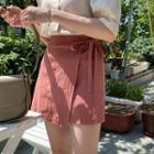 Inset Shorts Linen Wrap Miniskirt